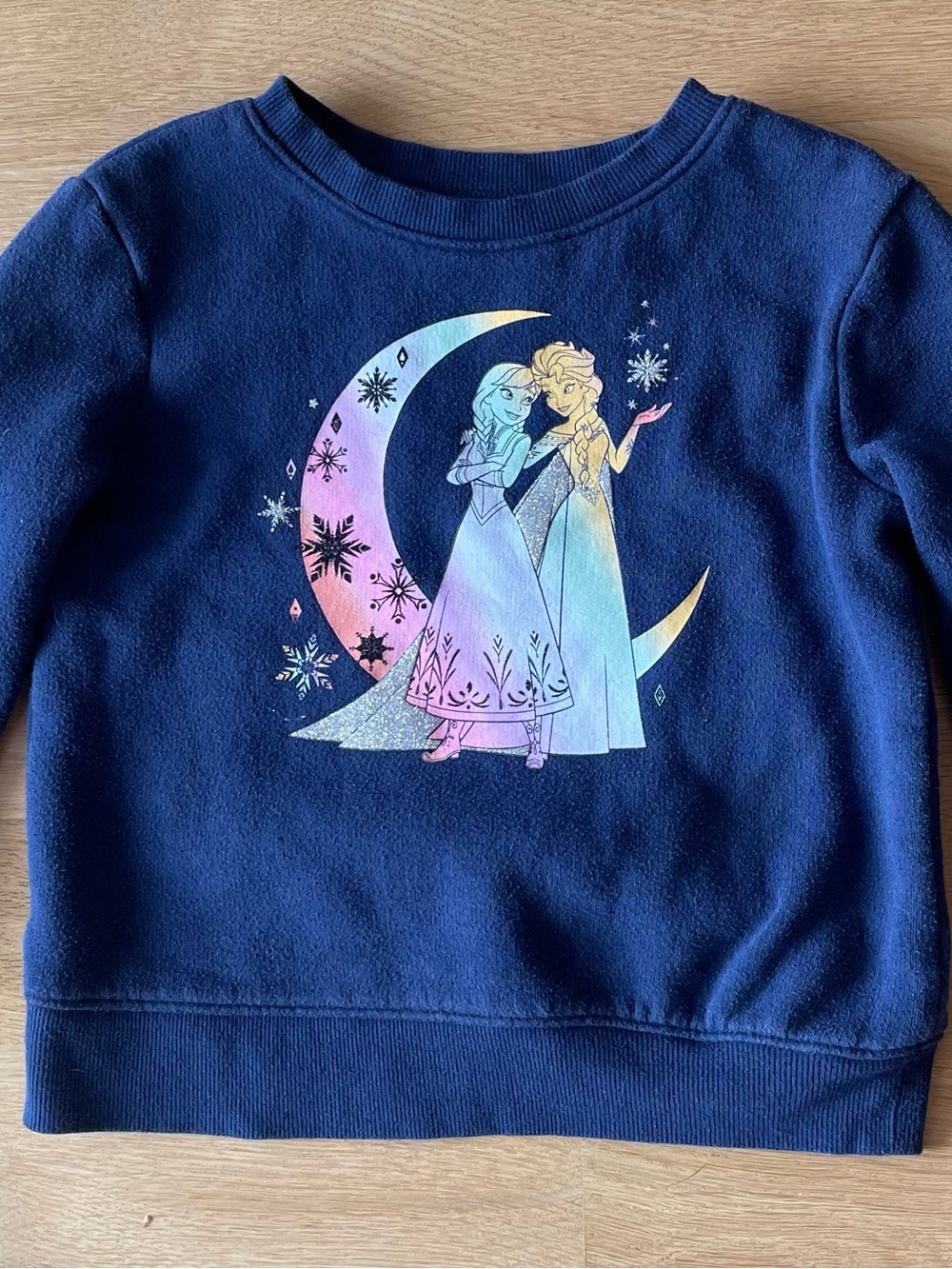 Disney Navy Sweatshirt with Pastel Elsa & Anna Moon Graphic